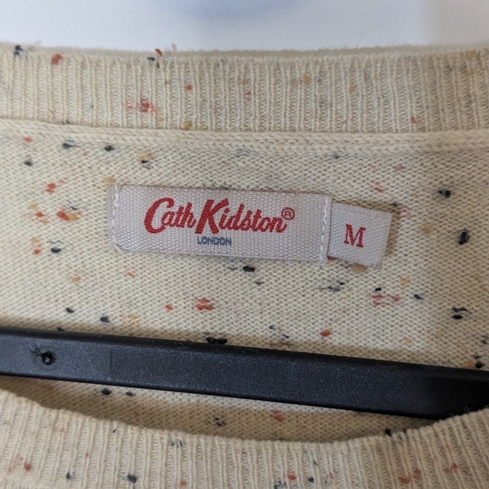 Cath Kidston Sz M Speckled Drop Shoulder Contrast Sleeve Sweater Wool Blend - Picture 5 of 7